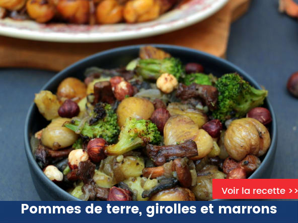 Poêlée d'automne aux pommes de terre, girolles et marrons